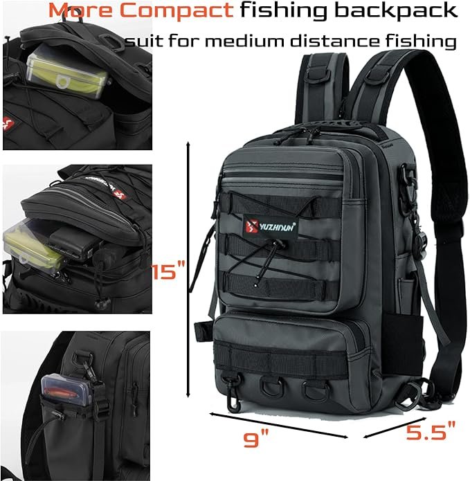 Mochila de Pesca com Suporte para 2 Varas – Cinza/Preto